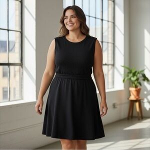 LOFT Stretch Sleeveless Fit & Flare Dress Gray Micro Stripes Plus Size 20